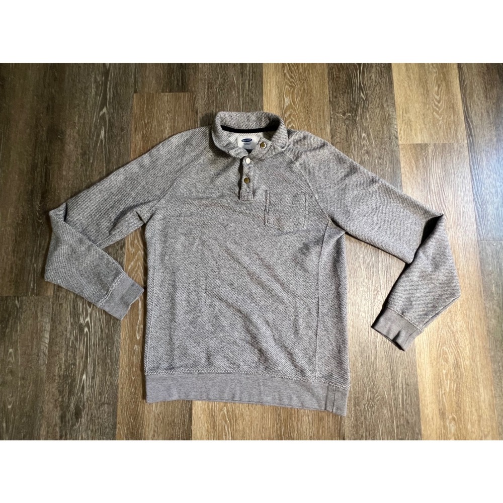 Old Navy Sweatshirt Mens Medium Gray Snap Button Pullover Marled‎ Pocket